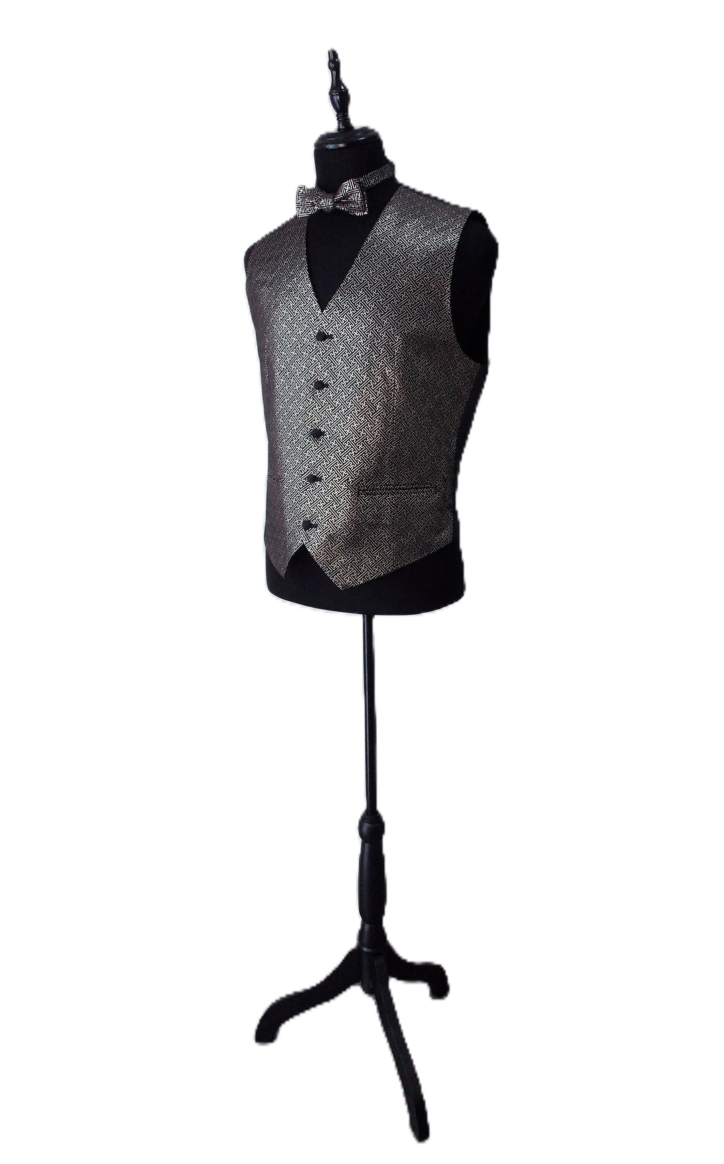 Herren Fliege zum Selbstbinden KIMONO Goldbrokat Schwarz Silber SAYAGATA Muster passt 13 -20 Zoll versandfertig