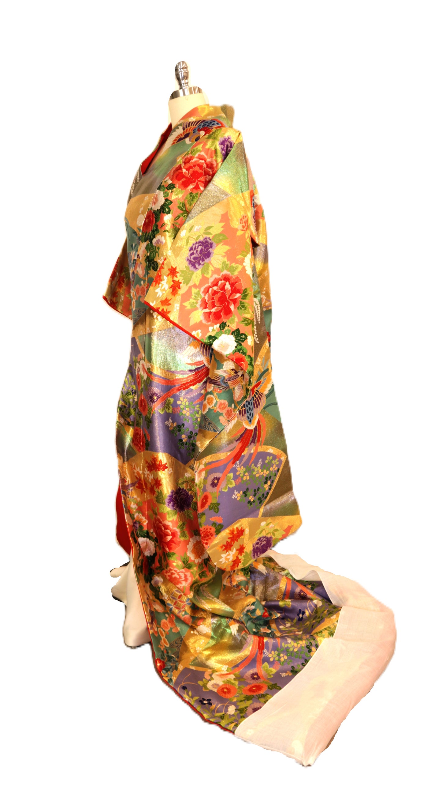 UCHIKAKE Wedding Kimono silk gold brocade aquamarine lavender gold phoenix size free