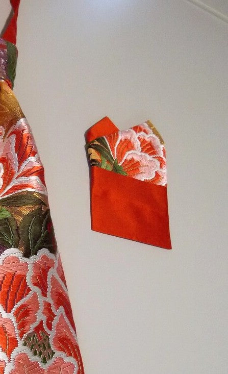 Custom listing for Chiara- Matching Pocket square for KIMONO OBI sash Extra long tails Wedding Bow sash silk gold brocade