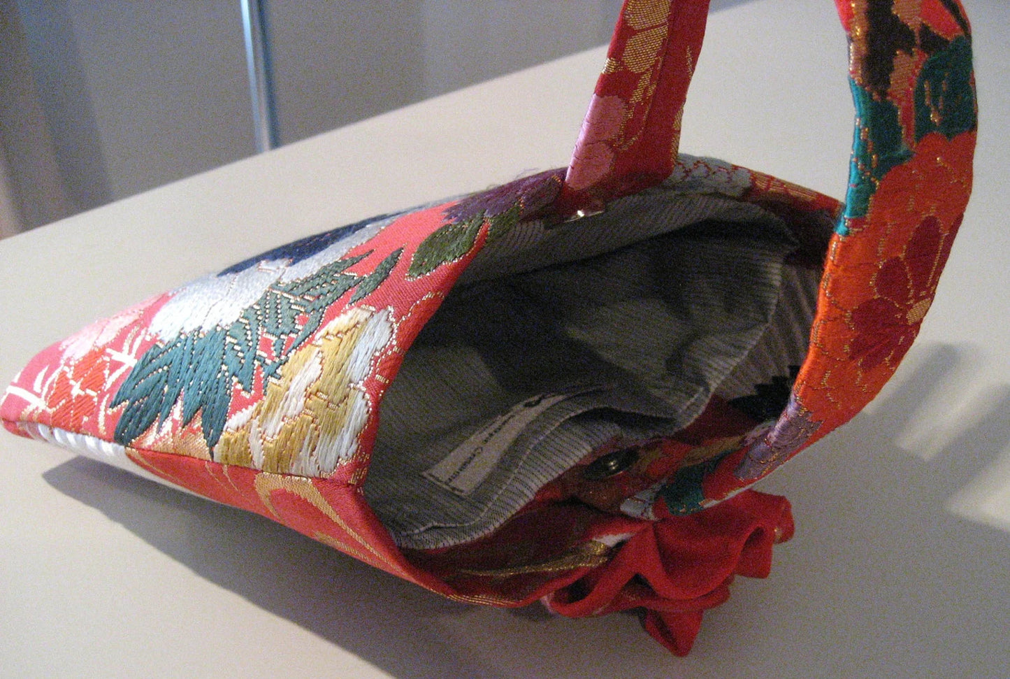 Hochzeit Geldbörse Vintage KIMONO Kranich Blume rot Stickerei Handtasche