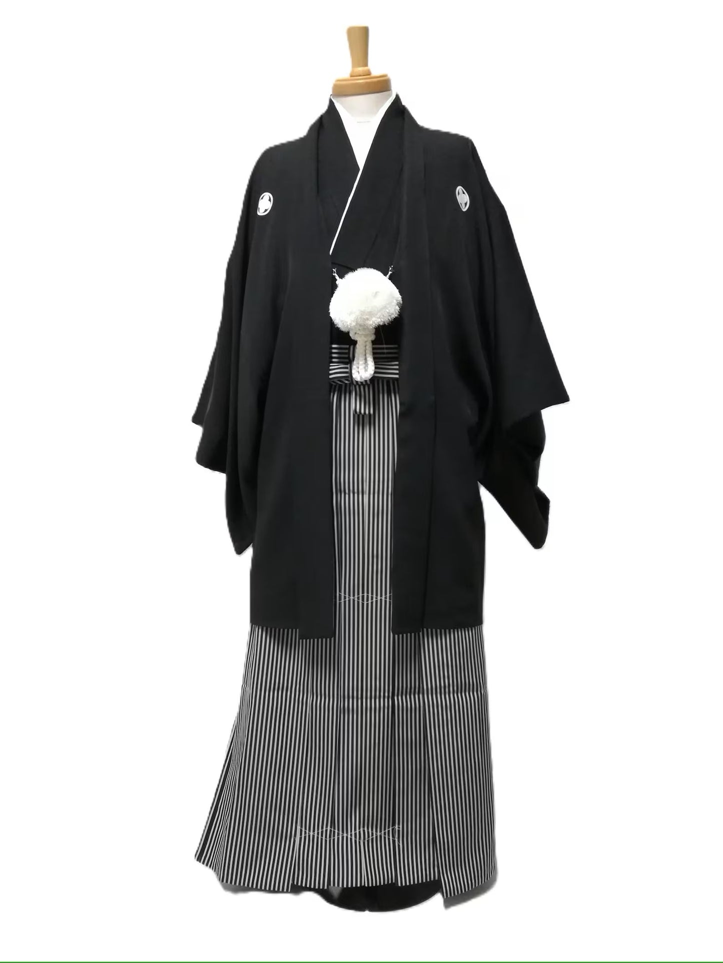 Kimono homme L XL Ensemble quatre pièces #21 MONTSUKI Hakama Kimono Haori Juban Rayure gris noir taille l xl prêt à être expédié