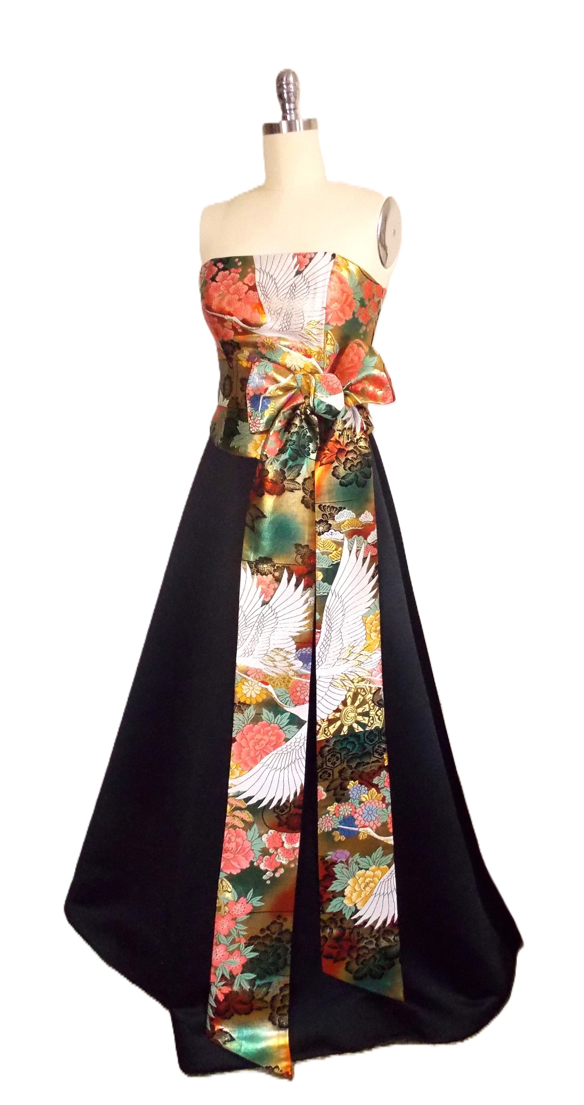 strapless open back dress KIMONO wedding dress top bustier Lace up back made with vintage silk U –  Kimono Shantique