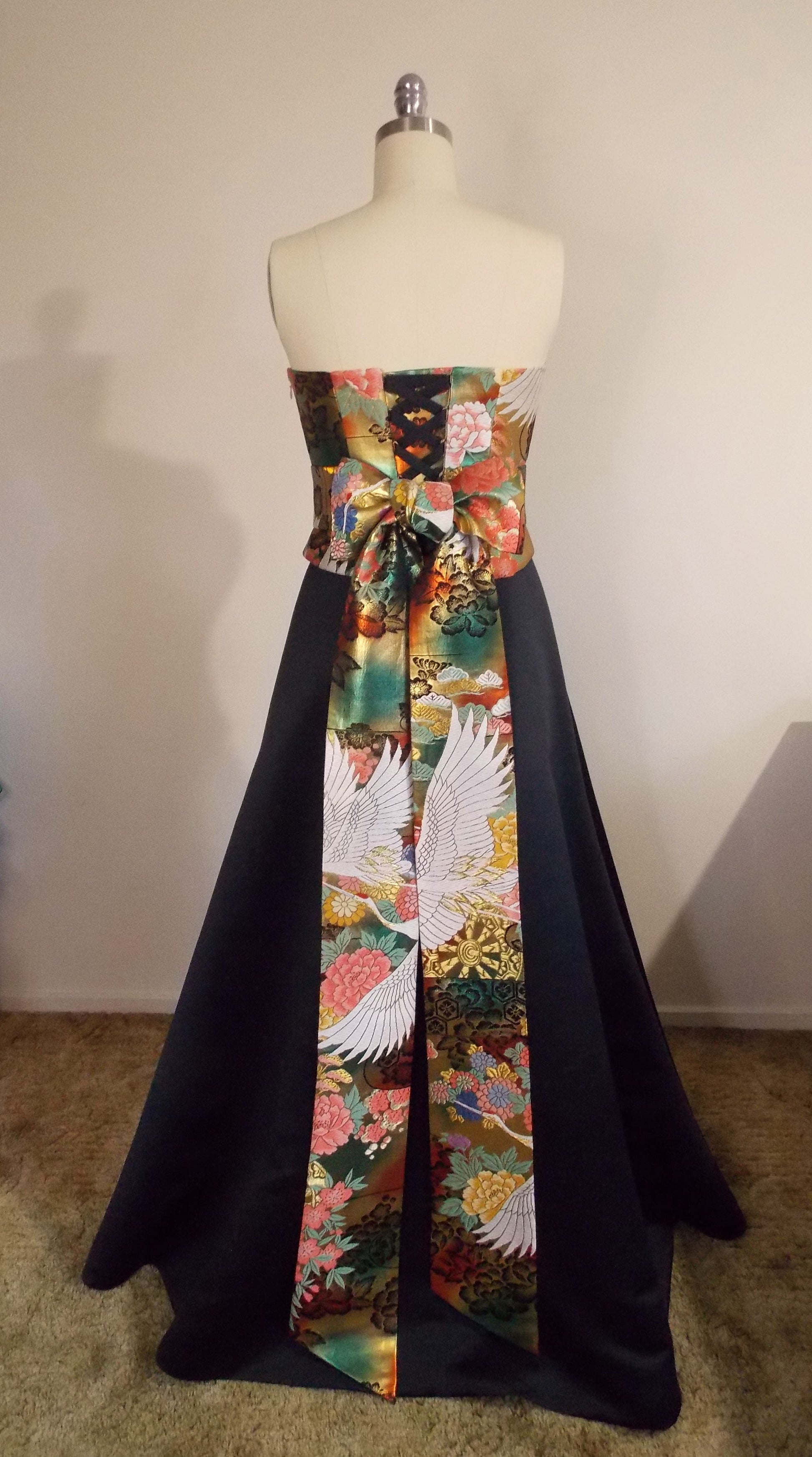 modern kimono dress for wedding KIMONO wedding dress top bustier Lace up back made with vintage silk U –  Kimono Shantique