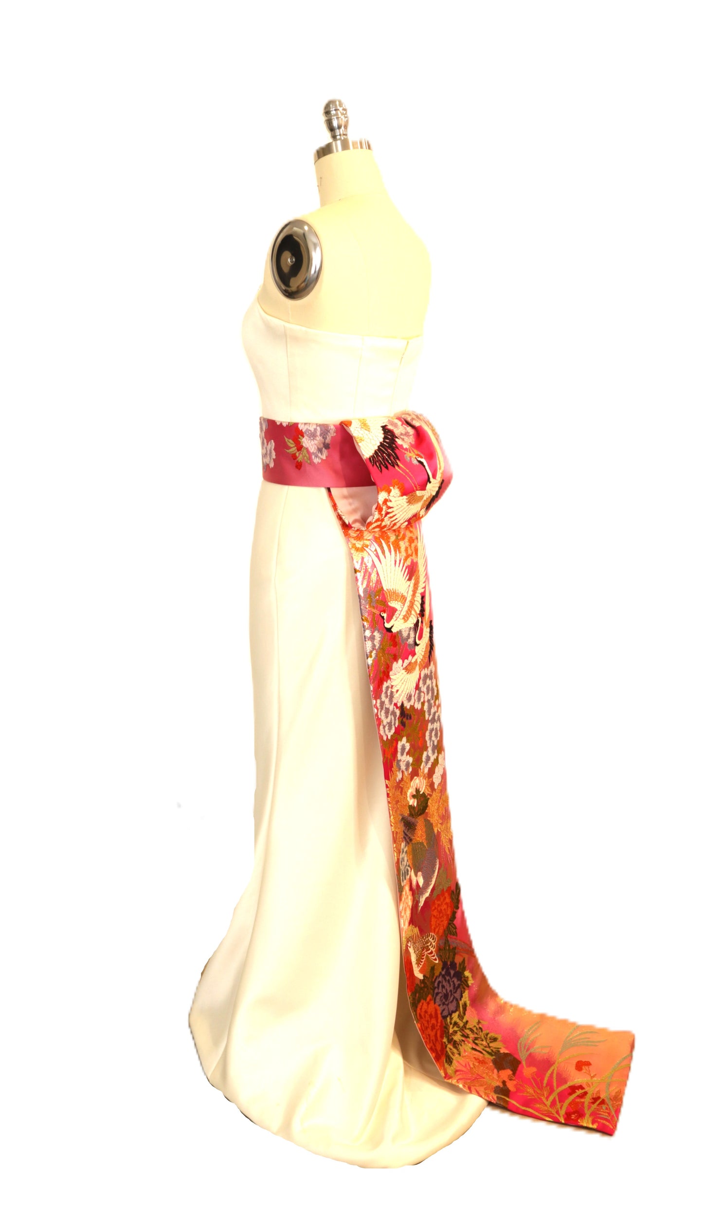 Ceinture KIMONO OBI longue queue pré-nouée mariage vintage UCHIKAKE soie brocart or rouge bleu sarcelle blanc grue fleur de cerisier prêt à être expédié