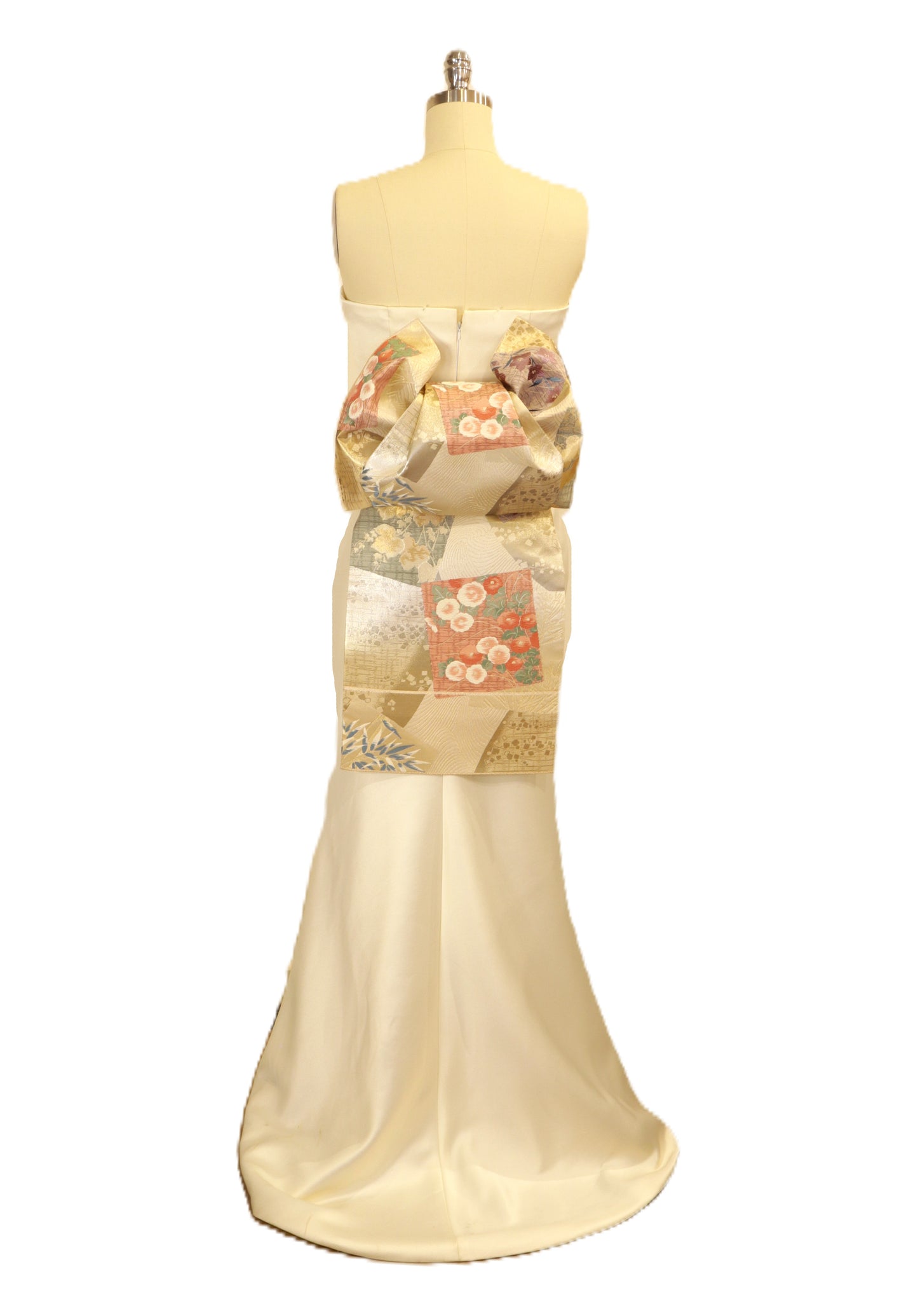 OBI sash medium tail pre tied silk gold brocade ivory Gold Silver pink champagne Chrysanthemum FUKURASUZUME