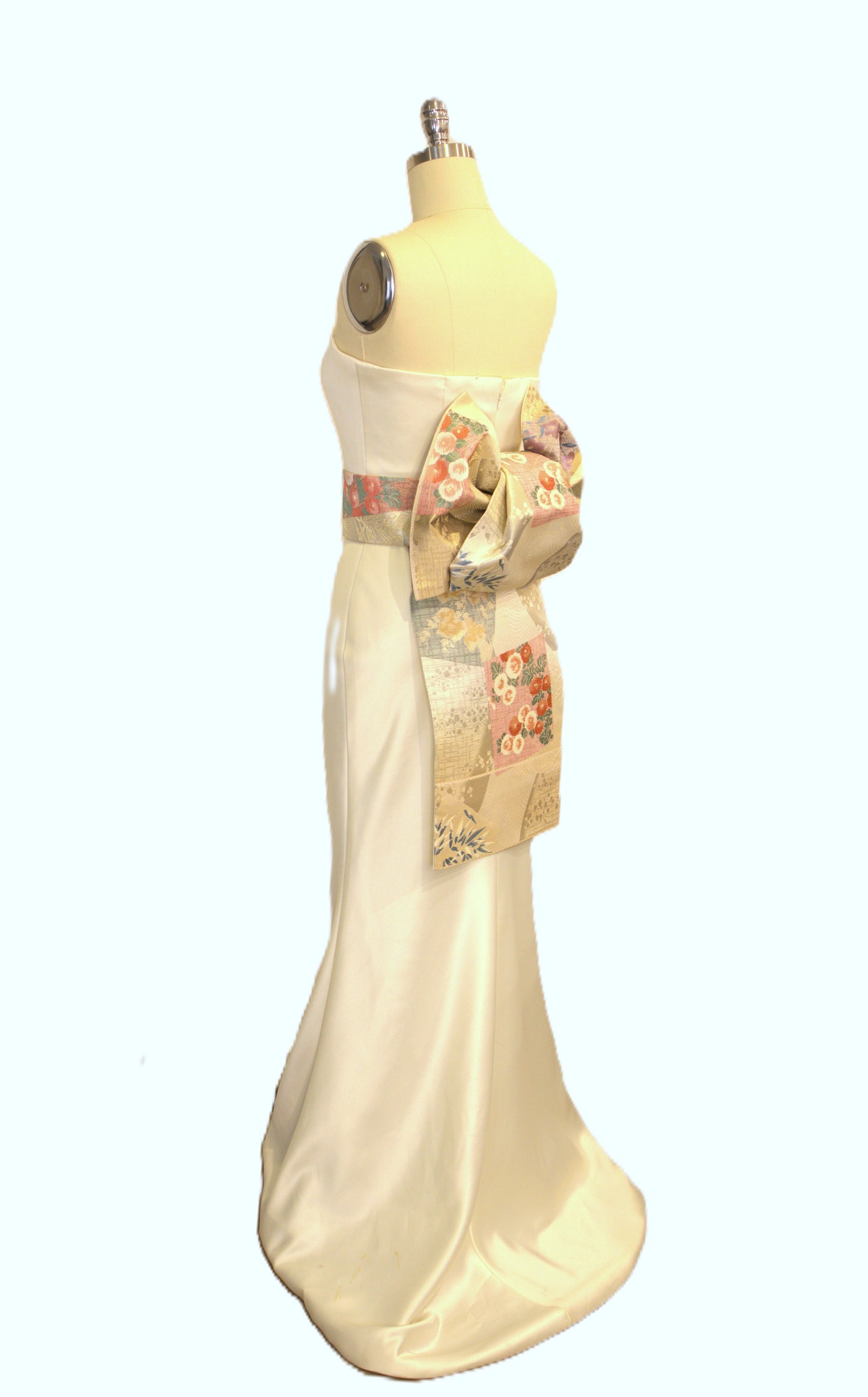 OBI sash medium tail pre tied silk gold brocade ivory Gold Silver pink champagne Chrysanthemum FUKURASUZUME