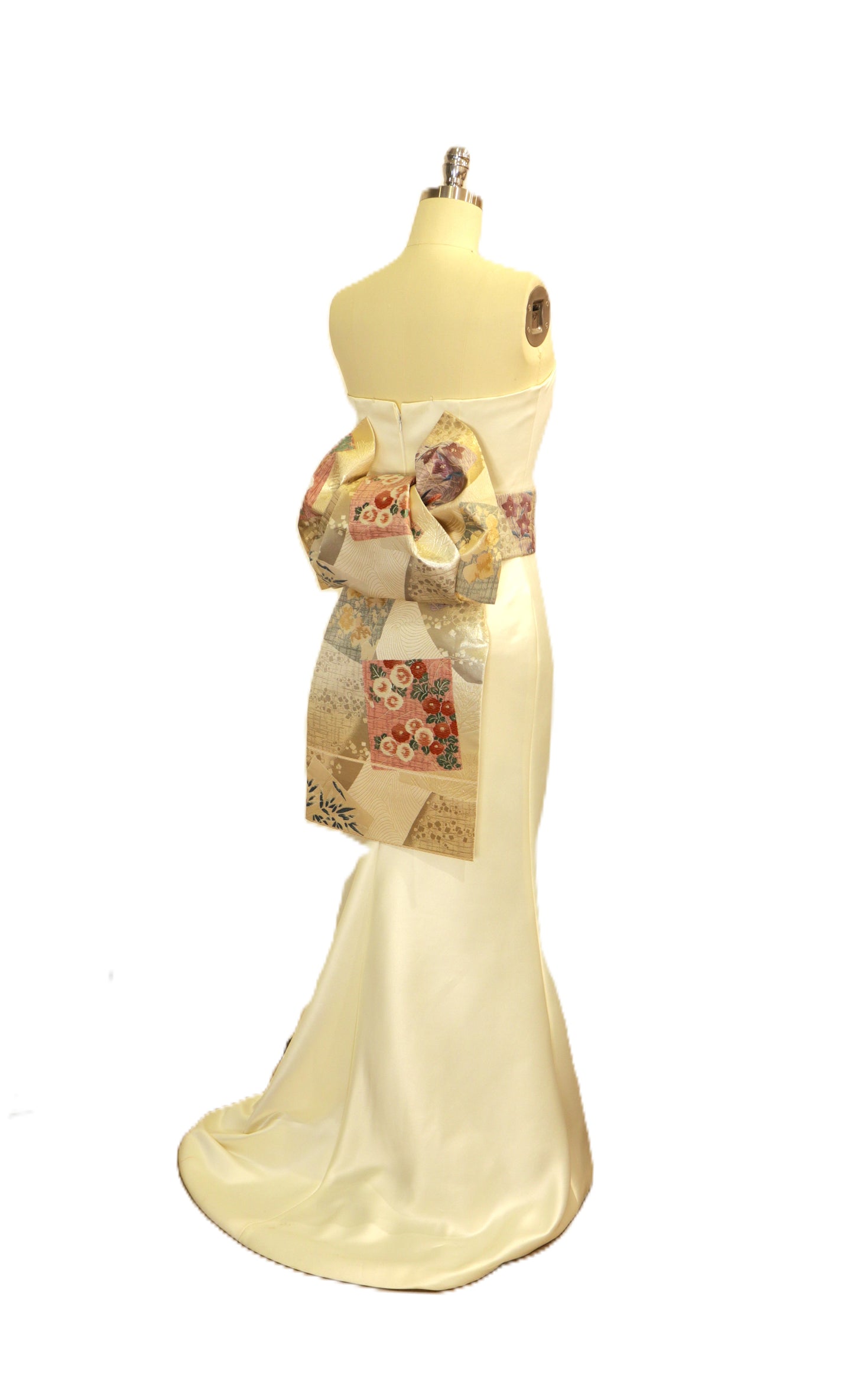 OBI sash medium tail pre tied silk gold brocade ivory Gold Silver pink champagne Chrysanthemum FUKURASUZUME