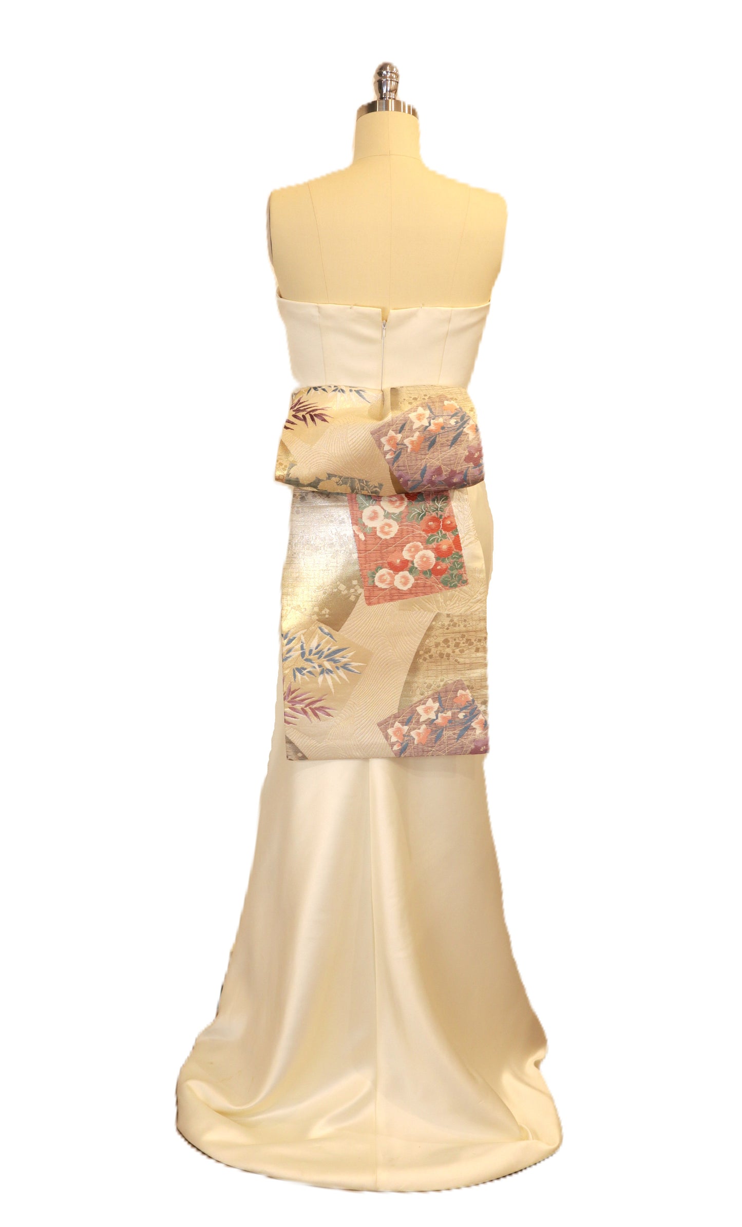 OBI sash medium tail pre tied silk gold brocade ivory Gold Silver pink champagne Chrysanthemum OTAIKO