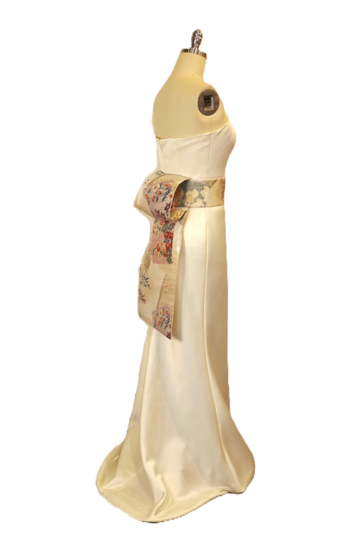 OBI sash medium tail pre tied silk gold brocade ivory Gold Silver pink champagne Chrysanthemum OTAIKO