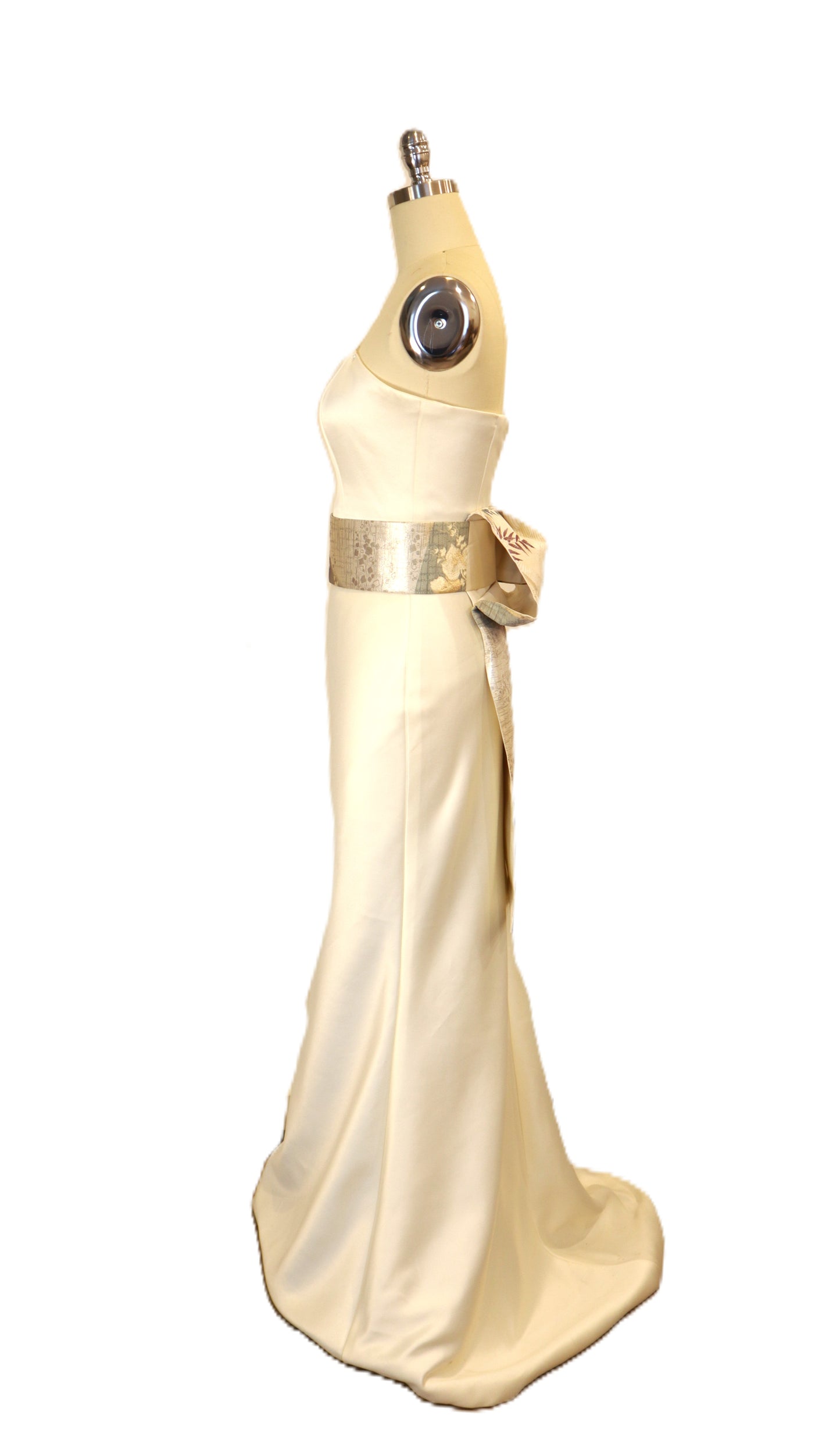 OBI sash medium tail pre tied silk gold brocade ivory Gold Silver pink champagne Chrysanthemum OTAIKO