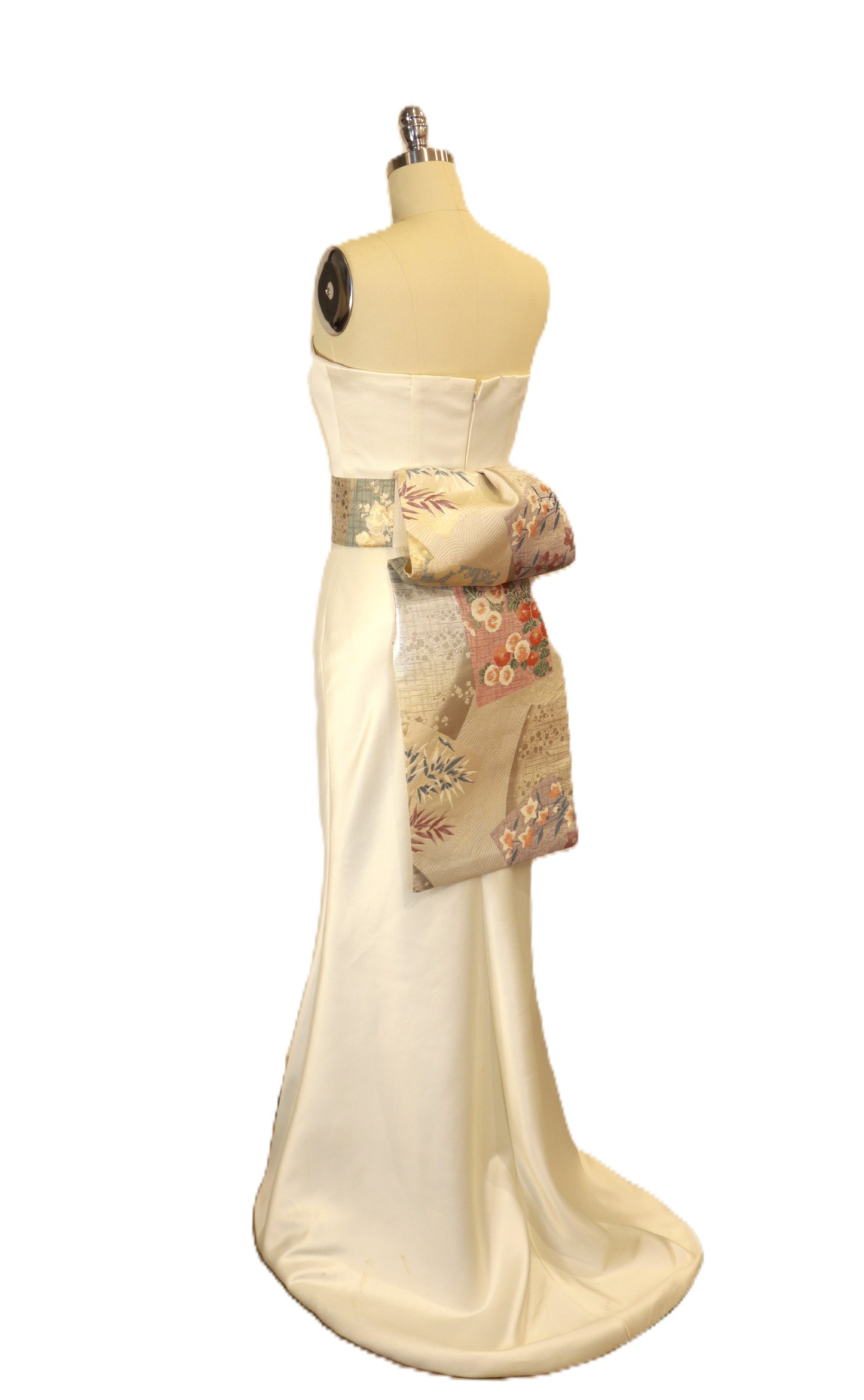 OBI sash medium tail pre tied silk gold brocade ivory Gold Silver pink champagne Chrysanthemum OTAIKO