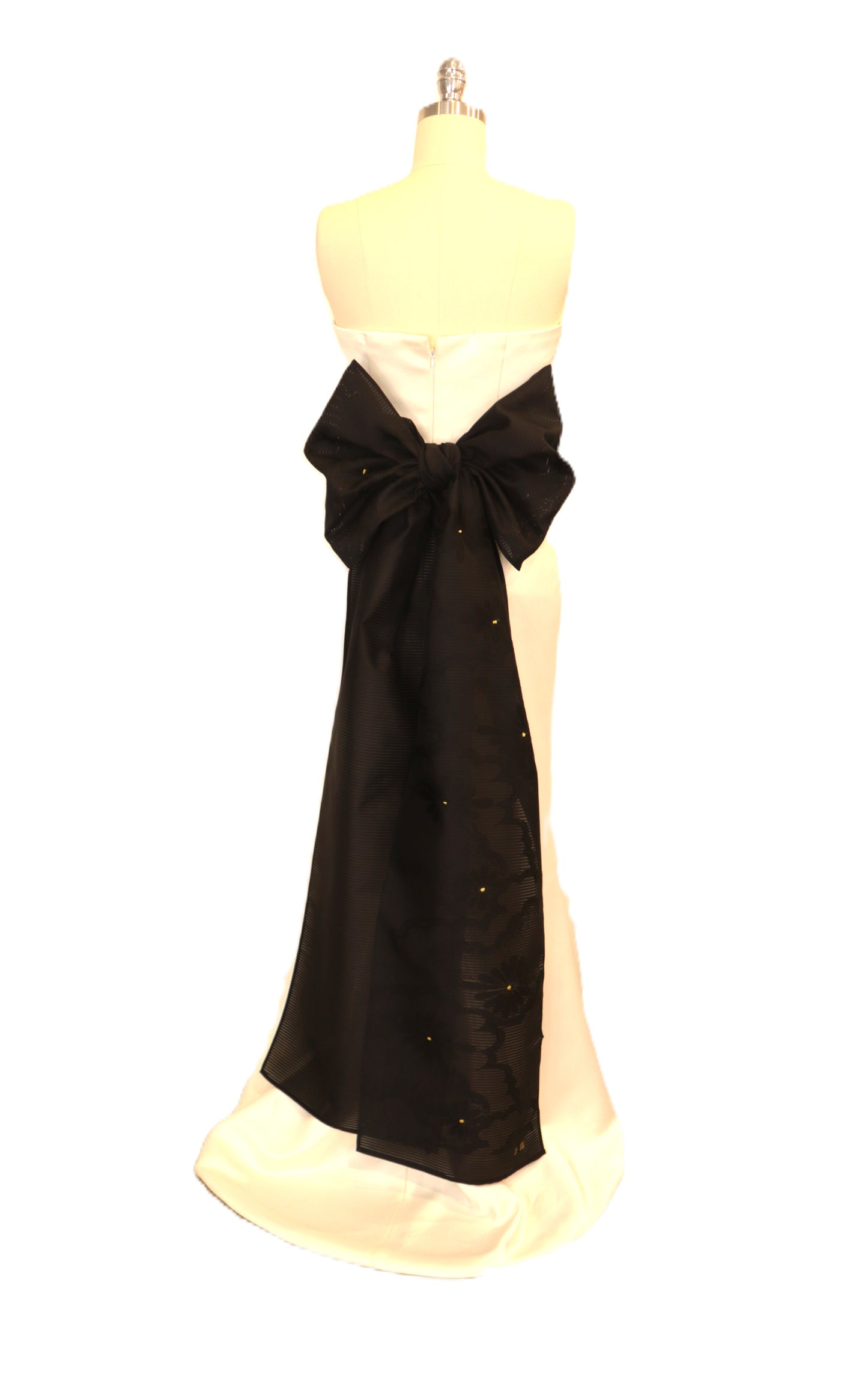 OBI sash long tail self tie silk Ro black Chrysanthemum gold hand embroidery