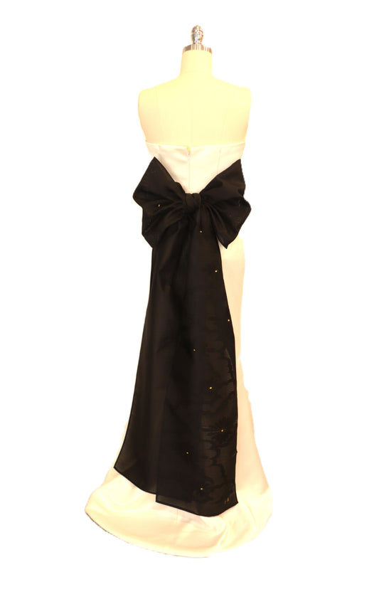 OBI sash long tail self tie silk Ro black Chrysanthemum gold hand embroidery