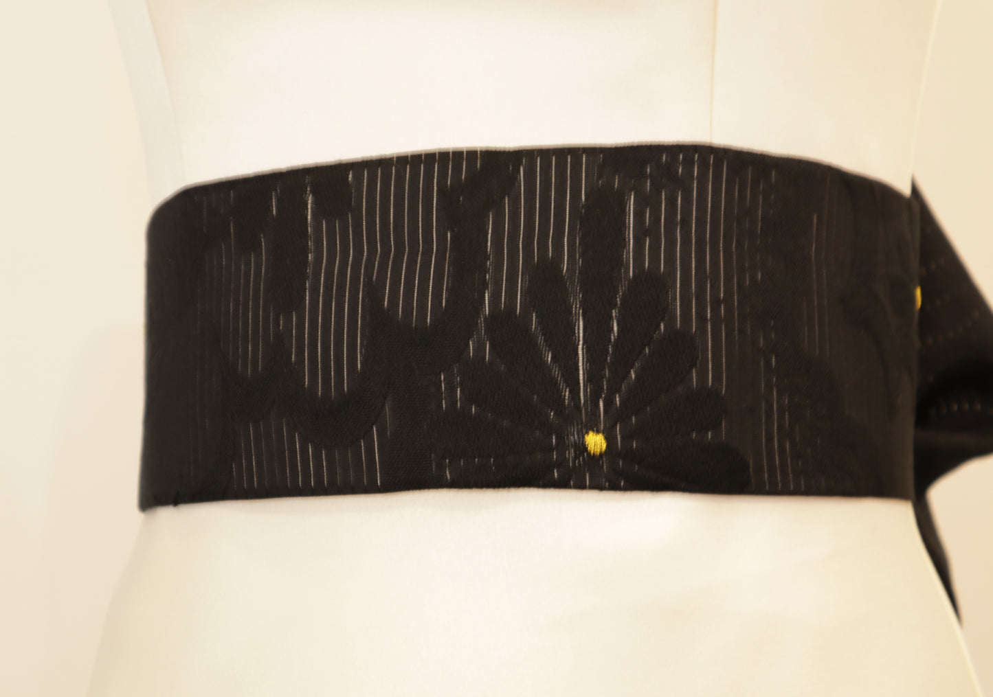 OBI sash long tail self tie silk Ro black Chrysanthemum gold hand embroidery