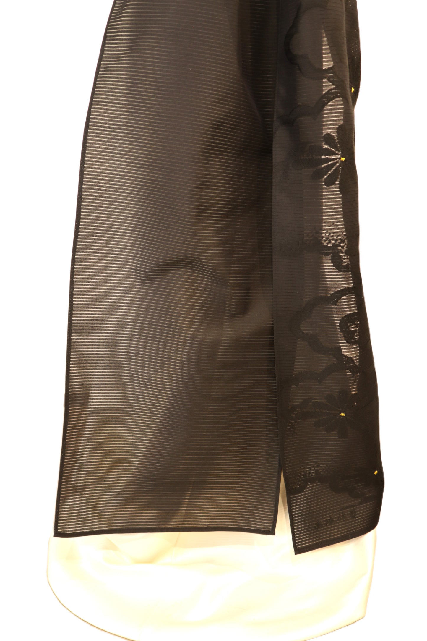 OBI sash long tail self tie silk Ro black Chrysanthemum gold hand embroidery