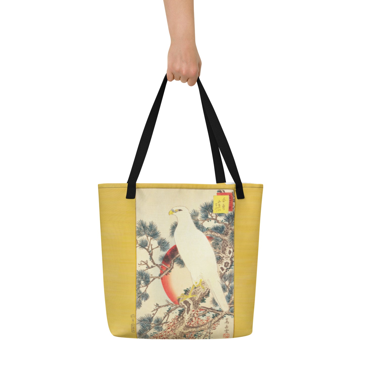 Large Tote Bag Japan Arts UKIYOE White Hawk | SUGAKUDO Retouched Art