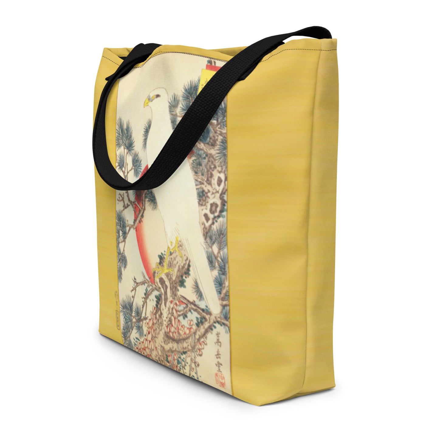 Large Tote Bag Japan Arts UKIYOE White Hawk | SUGAKUDO Retouched Art
