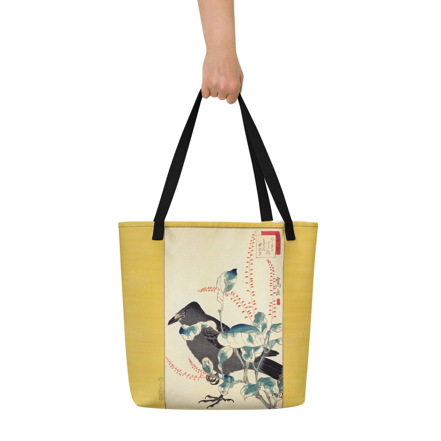 Large Tote Bag Japan Arts UKIYOE Daurian Jackdaw | SUGAKUDO Retouched Art