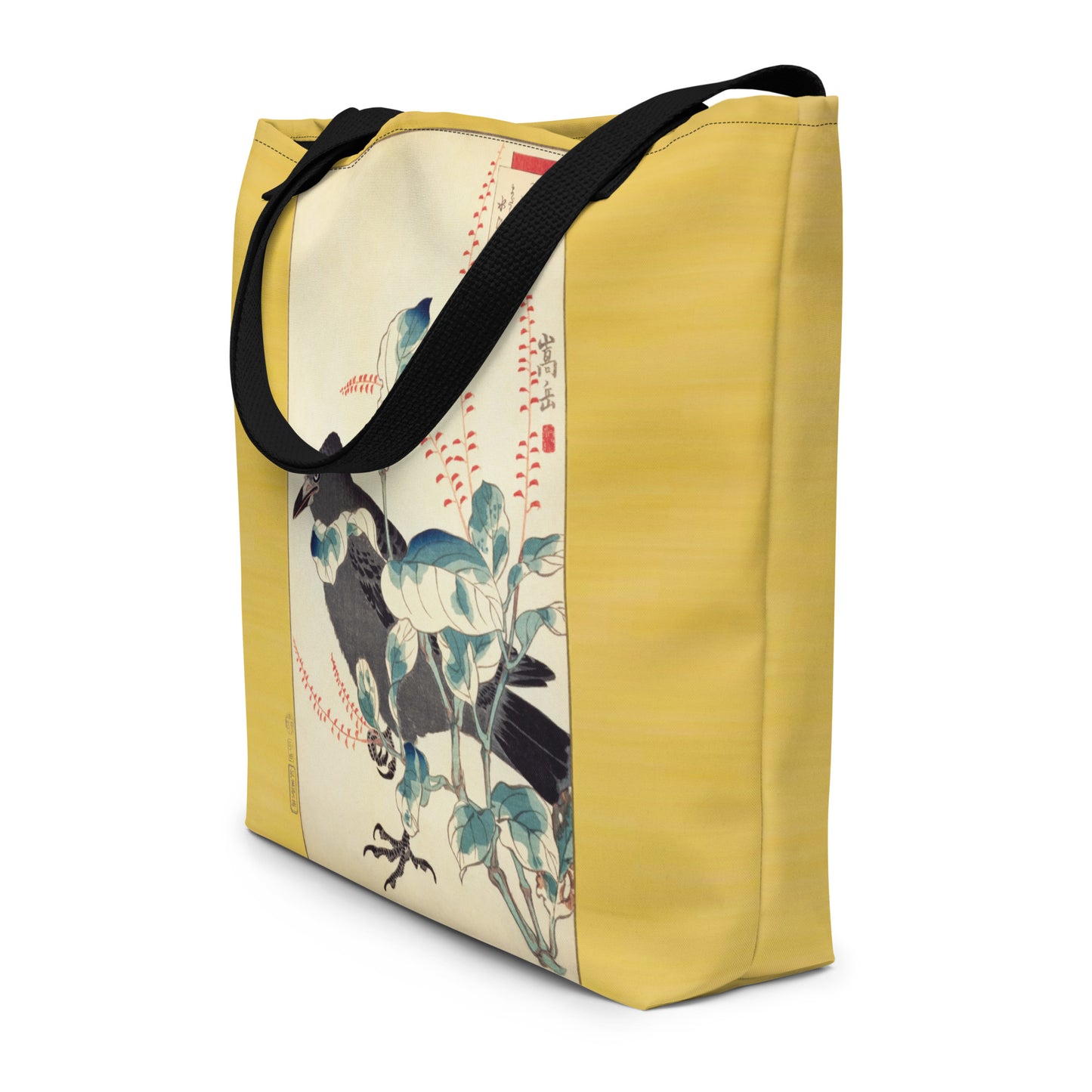 Large Tote Bag Japan Arts UKIYOE Daurian Jackdaw | SUGAKUDO Retouched Art