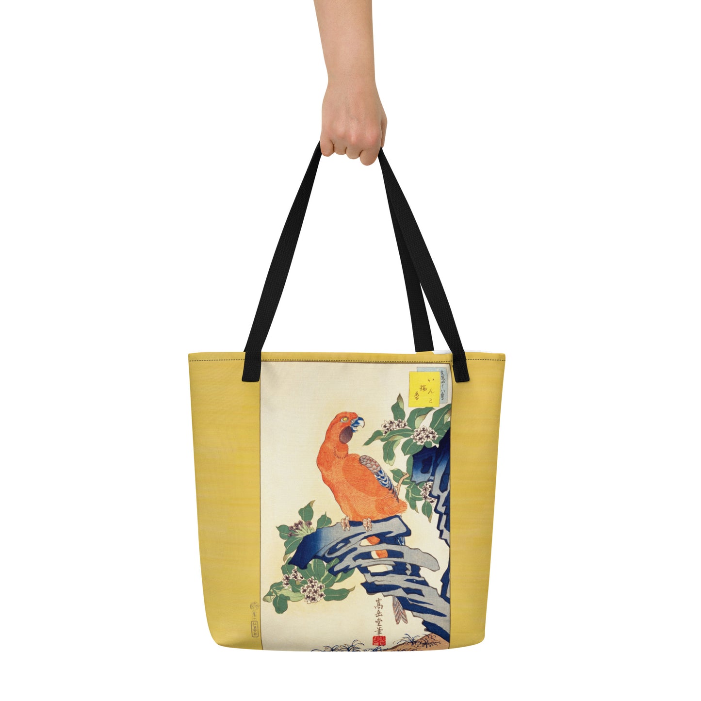 Large Tote Bag Japan Arts UKIYOE Parrot | SUGAKUDO Retouched Art