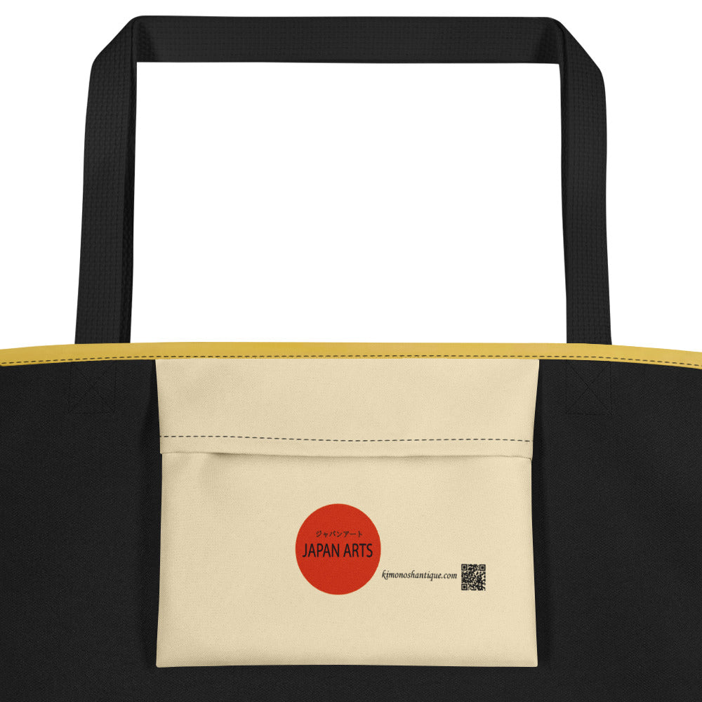 Large Tote Bag Japan Arts UKIYOE Daurian Jackdaw | SUGAKUDO Retouched Art