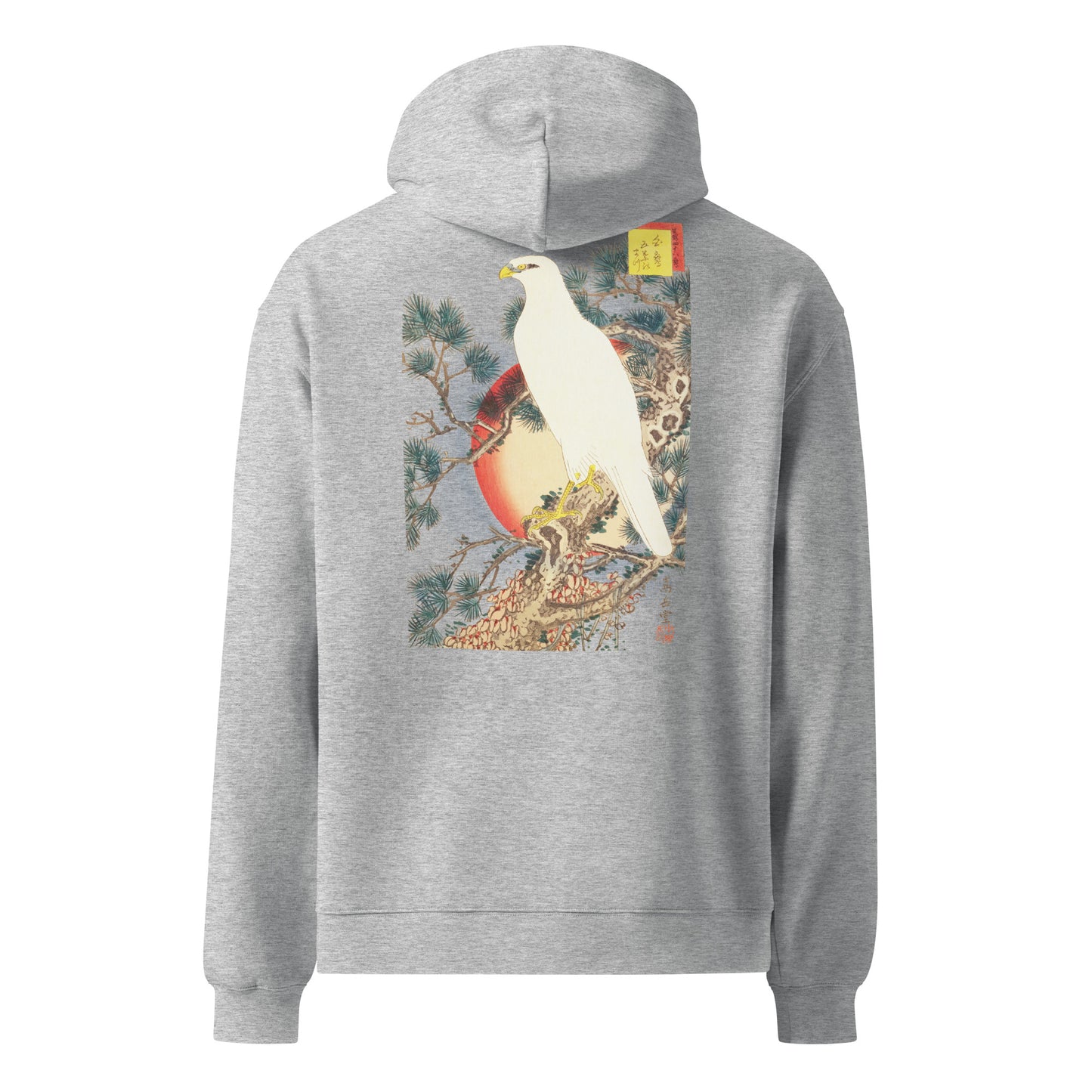 Boxy Fit Unisex Hoodie – Japan Arts UKIYOE White Hawk