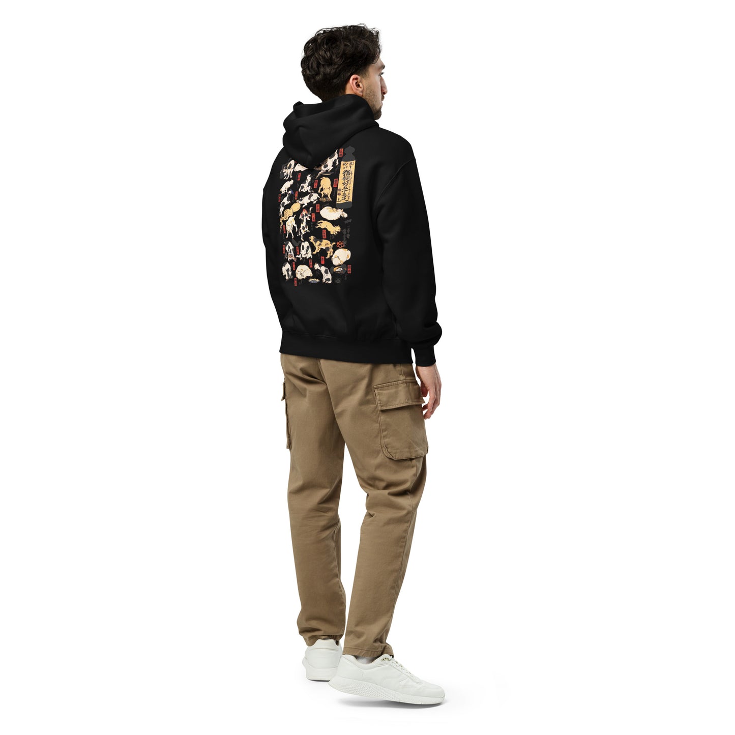 Boxy Fit Unisex Hoodie – Japan Arts UKIYOE Dancing Cat