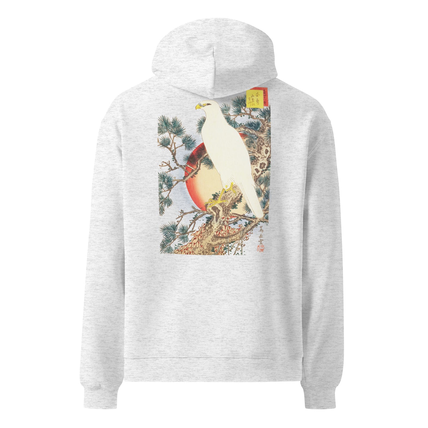Boxy Fit Unisex Hoodie – Japan Arts UKIYOE White Hawk