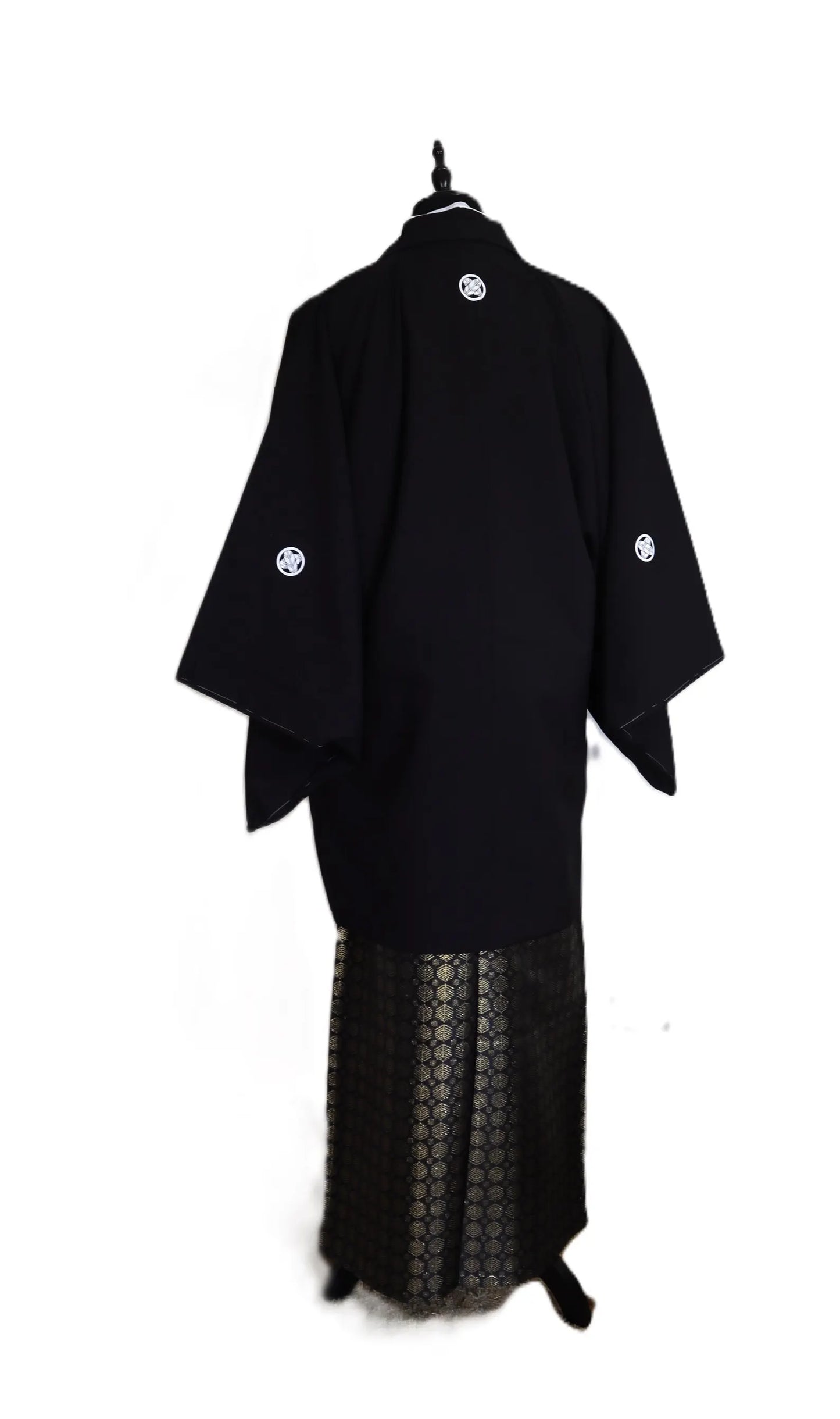 Men's kimono L XL Four piece set #21 vintage MONTSUKI Hakama Kimono Haori Juban Black Gold HAKAMA size l xl ready to ship