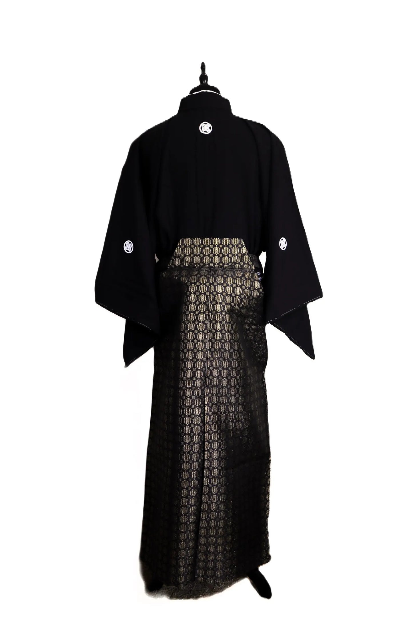 Men's kimono L XL Four piece set #21 vintage MONTSUKI Hakama Kimono Haori Juban Black Gold HAKAMA size l xl ready to ship